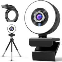 2K webcam with microphone, AceScreen Full HD Facecam live streaming webcams with ring light, tripod, 360 ° swivel radius, USB ca