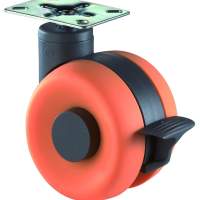 Kunststoff Doppelrolle + Feststeller, orange, Höhe:100mm, Ø: 75mm, 47x47mm, 50kg