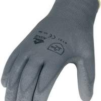 Gloves PU size 10 gray nylon fine knit with knitted cuff, 12 pairs
