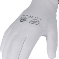 Gloves PU size 8 white part coated Nylon fine knit with knit cuff, 12 pairs