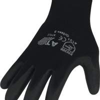 Gloves PU size 8 black nylon fine knit with knitted cuff, 12 pairs