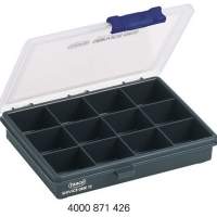 Assortment box W.175xD.143xH.32mm 12 compartments dark blue/transp. a.pp