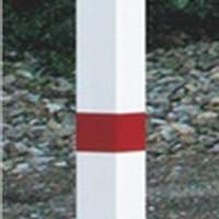 Barrier post steel ground socket and triangular lock W70xD70xH900mm red/white with cap