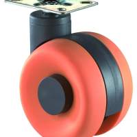 Plastic double roller, orange, height: 130mm, Ø: 100mm, 60x80mm, 75kg
