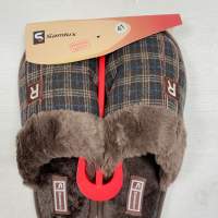 Men's memory foam slippers, warm plaid slippers, fluffy plush lining, non-slip rubber sole